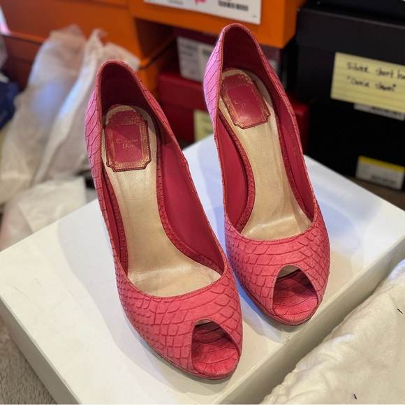 CHRISTIAN DIOR  Leather Python Embossed Peep Toe Platform - Picture 2 of 10